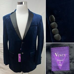 Vinci NWT $359 Men's 42R Navy Blue Velvet Zegna Slim Fit Tuxedo Blazer Jacket
